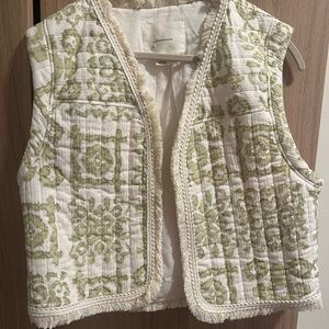 Anthropologie Green and Cream Quilted Vest